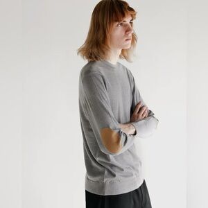 Niuhans Japan NAVY Fine Gauge Wool Sweater with Suede Elbow Patches Size 2/S